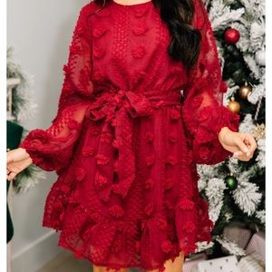Boutique Red Pom Pom dress - Large